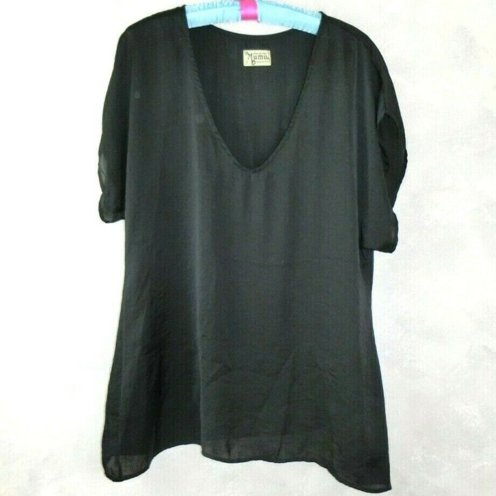 Show Me Your MuMu Black Flowy SS Sheer Blouse Top
